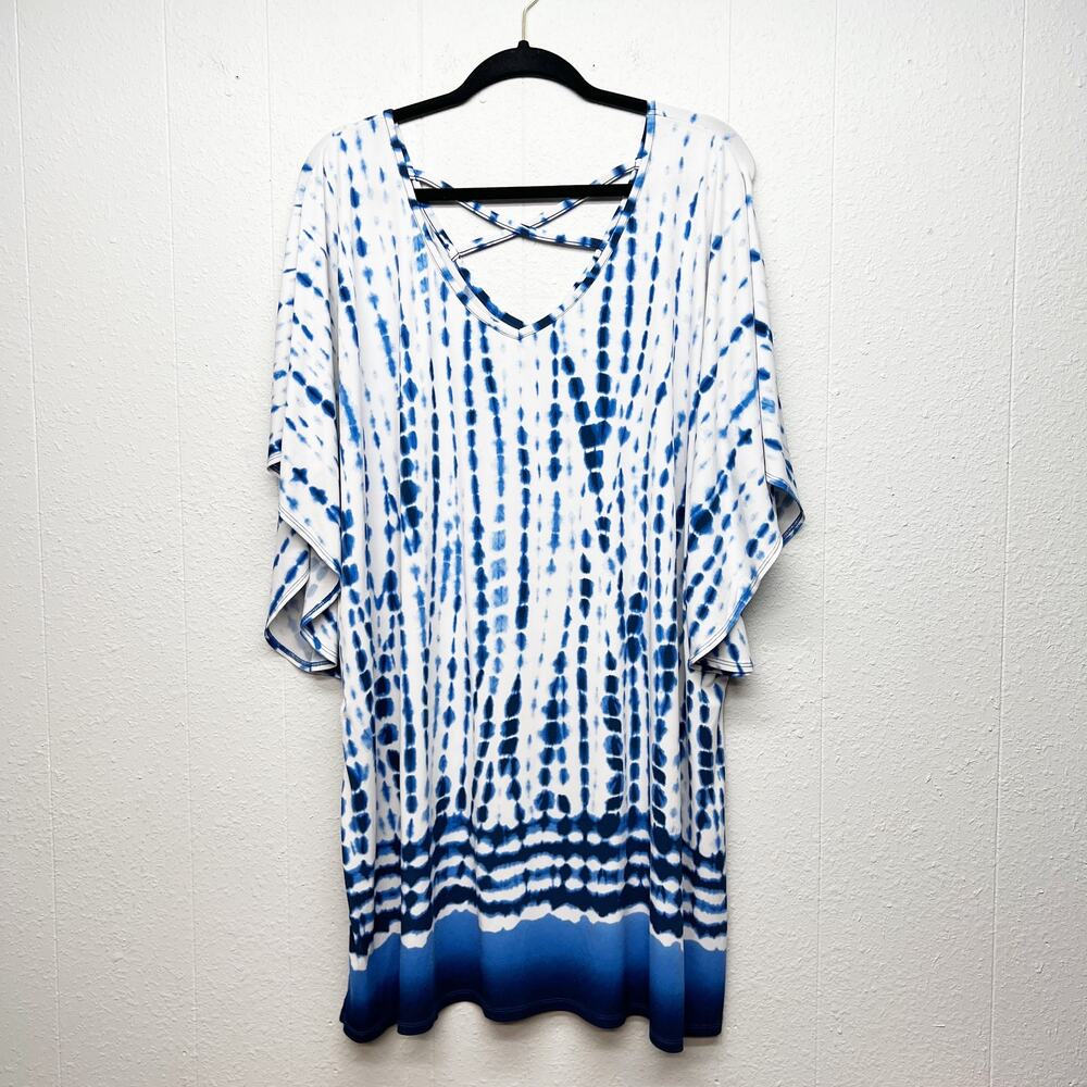 Dotti Tie Dye Pullover Tunic Women 2X Stretch Casual Mature Spring Summer Beachy